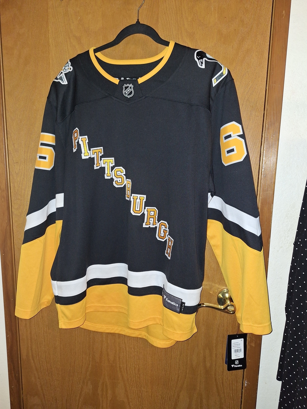 NHL Pittsburgh Black and Gold Men's Hockey Jersey #65